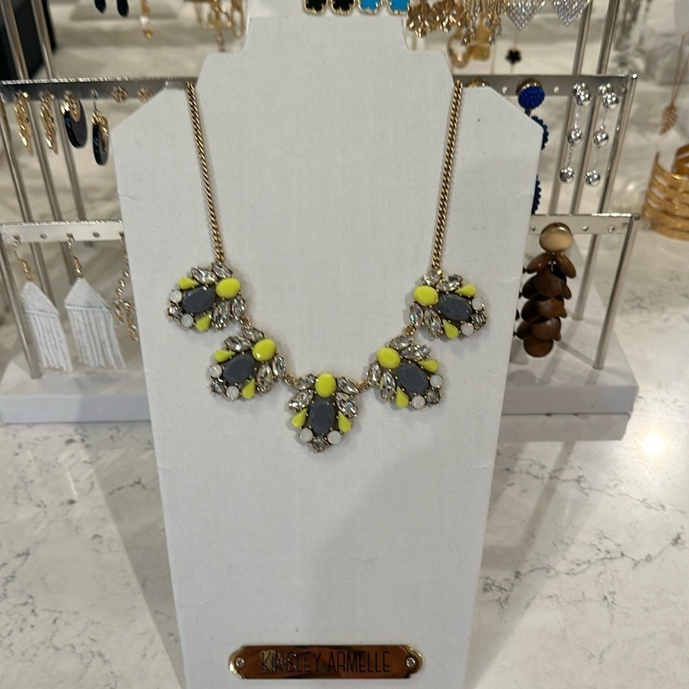 J Crew gray, white and crystal stone costume necklace